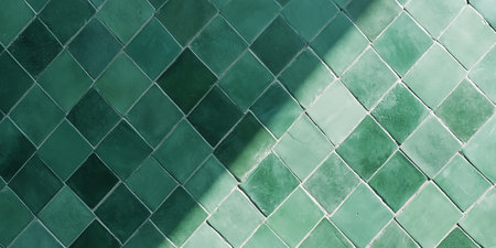 Interior banner design featuring jade tile edges and contrasting empty space for creative useの写真素材