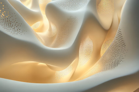 Textured surface featuring flowing liquid-like curves illuminated with gentle light