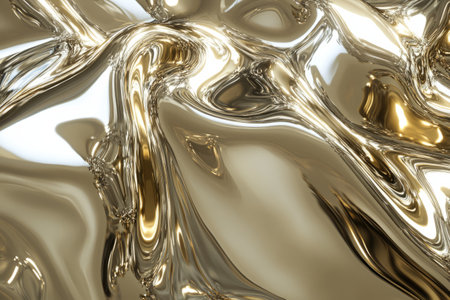 Shiny polished gold surface with fluid texture and reflective qualities in a close-up viewの写真素材