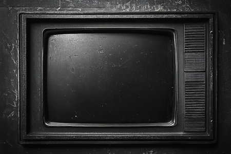 Vintage CRT television screen with static texture reflecting retro technology aesthetic and...