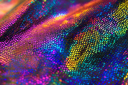 Vibrant rainbow holographic skin texture showcasing intricate patterns and colors under bright light