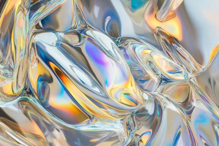 Liquid holographic paint texture showcasing vibrant reflections and ethereal swirls under soft lightingの写真素材
