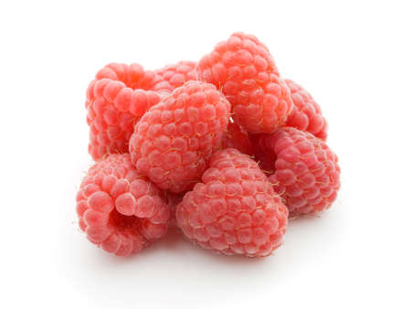  Pile of fresh raspberries isolated on white.