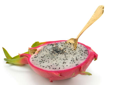 half of dragon fruit on white backgroundの写真素材