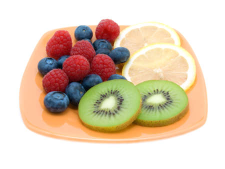 fruit on plate, isolated background