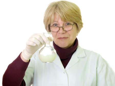 woman - a laboratory assistant on white background 