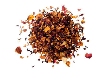 Pile of fruit tea with petals and dry fruit.の写真素材