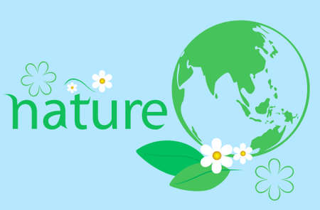Green globe with flower and leaf. Eco Concept. Vector illustration. のイラスト素材