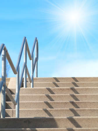 stairway to the blue sky with sunの写真素材