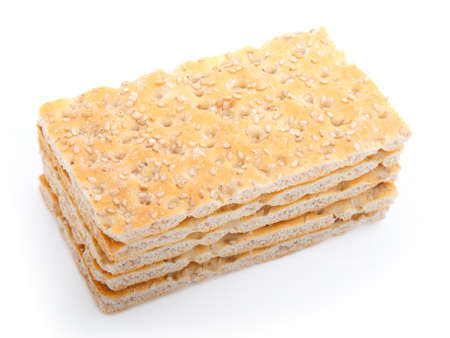 slices of crispbread isolated on white background. traditional breadの写真素材