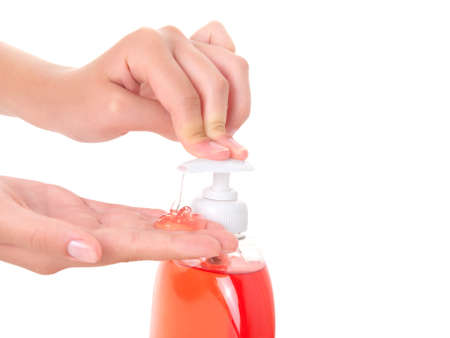 washing teenager hands isolated on white background 