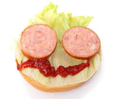 Sandwich with greens, on a white background の写真素材