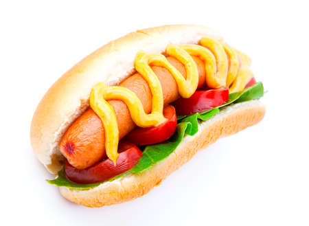 Hot dog with vegetables on a white background の写真素材