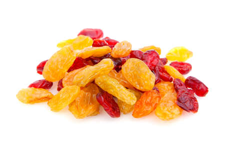 a pile of raisins isolated on a white background の写真素材