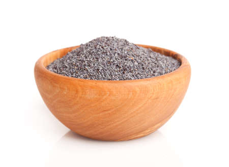 poppyseed in the wooden bowl.の写真素材