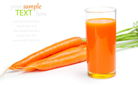 Carrot juice and fresh carrot, isolated on white backgroundの写真素材