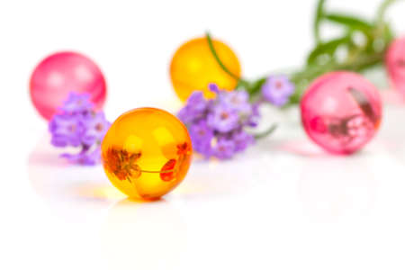 bath aromatic balls for relaxation with lavender flowerの写真素材