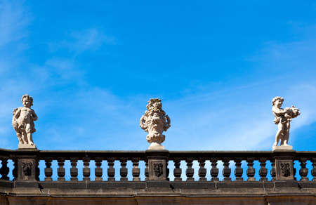 sculpture on blue sky, in the Zwinger palace of Dresden. eastern Germany, built in Rococo style.のeditorial素材