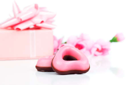 pink heart cookies  for valentines day, on white 