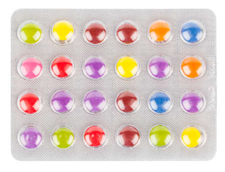 Colorful medical capsules on white background.の写真素材