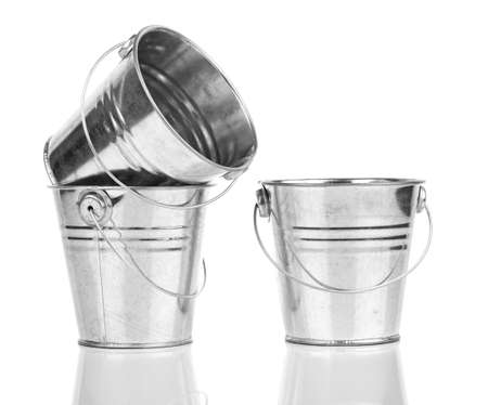 three small bucket, on white backgroundの写真素材