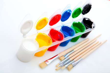 Paints and brushes, on White Backgroundの写真素材