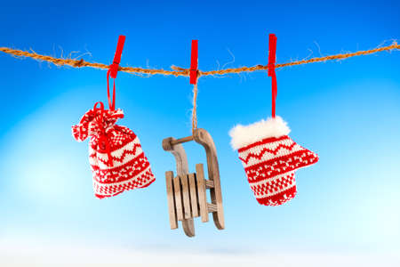 Christmas decoration over blue backgroundの写真素材