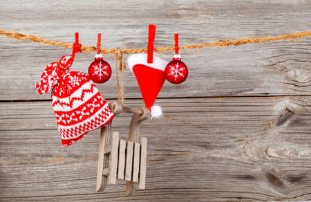 Christmas decoration over wooden backgroundの写真素材