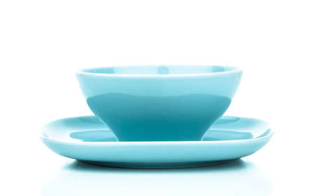 empty blue bowl on white backgroundの写真素材