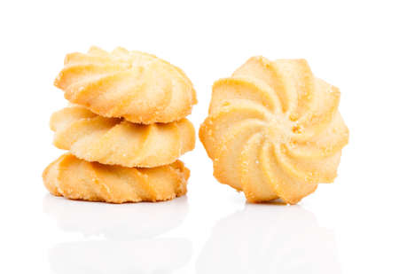 Butter cookies isolated on white backgroundの写真素材