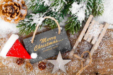 Christmas decoration with xmas canes, over wooden backgroundの写真素材
