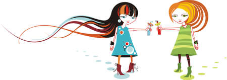  illustration of a two girlsのイラスト素材