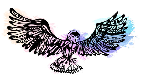 owl vector illustration at the rainbow backgroundのイラスト素材