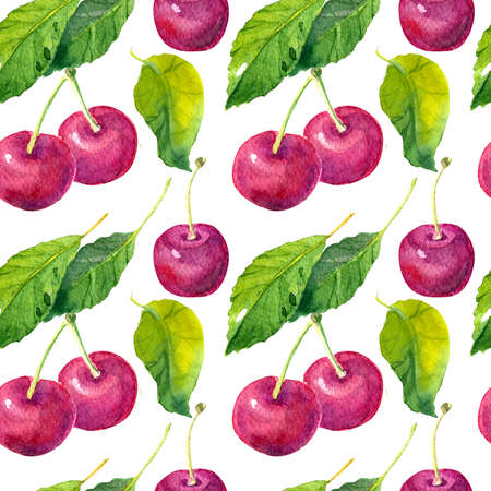 Sweet red ripe cherries isolated on white background. illustration. handmade watercolor
