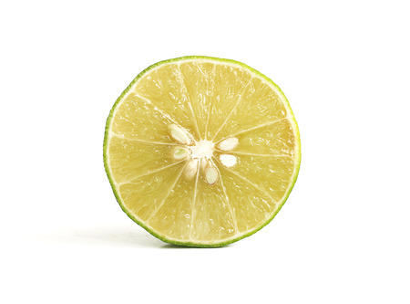 slice of fresh lemon that were cut in half isolated on white background