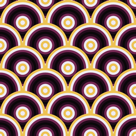 Vector seamless pattern of semi circles in peacock style. Abstract geometric background in vivid colorsのイラスト素材
