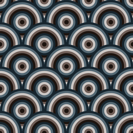 Vector seamless pattern of semi circles in peacock style. Abstract geometric background in pastel colorsのイラスト素材