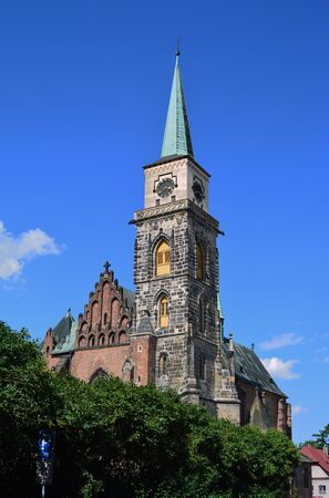 The Gothic Church of St. Giles in Nymburk, Czech republic. South-West viewの写真素材