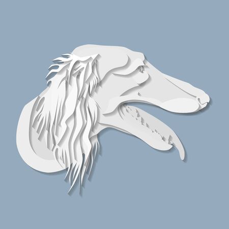 Side portrait of saluki in paper cut style, head of greyhound dog on isolated blue backgroundのイラスト素材