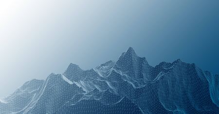 Low poly mountains landscape. Polygonal shapes peaks. 3d illustration. blue triangle mosaic backgroundの写真素材