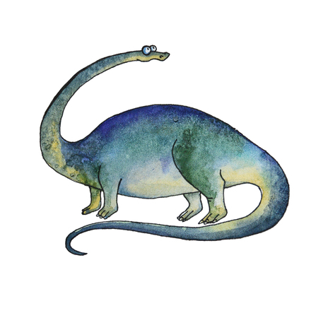 prehistoric dinosaur Diplodocus or brontosaurus in cartoon watercolor styleの写真素材