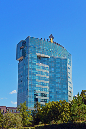 SAMARA, RUSSIA - AUGUST 10, 2017: Rosneft on the office building. One of the largest russian oil companiesのeditorial素材