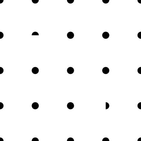 seamless geometric minimalistic pattern with circles and half-circles, retro vintage design. Memphis group style black and white backgroundのイラスト素材