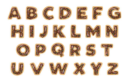 Donut vector typography with chocolate icing and colorful sprinkles