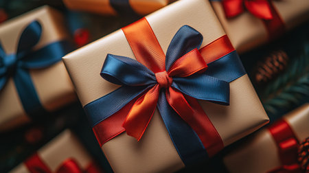 Paper Christmas boxes tied with festive bows. High quality illustrationの素材