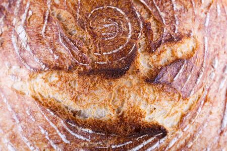 Brown bread top view texture floured. Loaf photo
