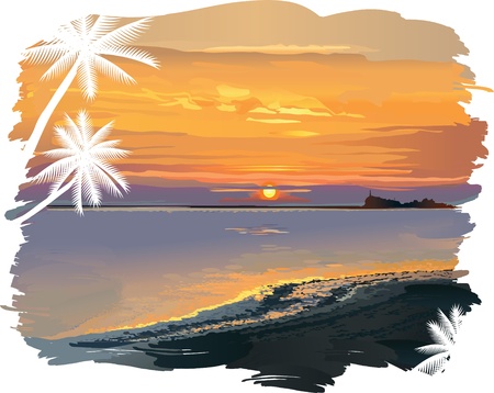 vector illustration contains the image of Beautiful tropical seascape with a lighthouseのイラスト素材