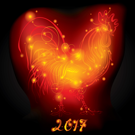 Red fire Rooster. New Year Greeting Card with Symbol of 2017 - vector Illustrationのイラスト素材