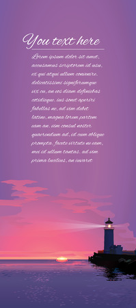 Seascape with lighthouse and a place for text at sunsetのイラスト素材