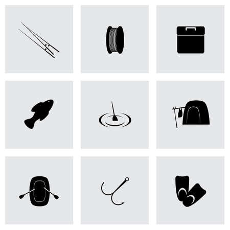 Vector fishing icon set on grey backgroundのイラスト素材